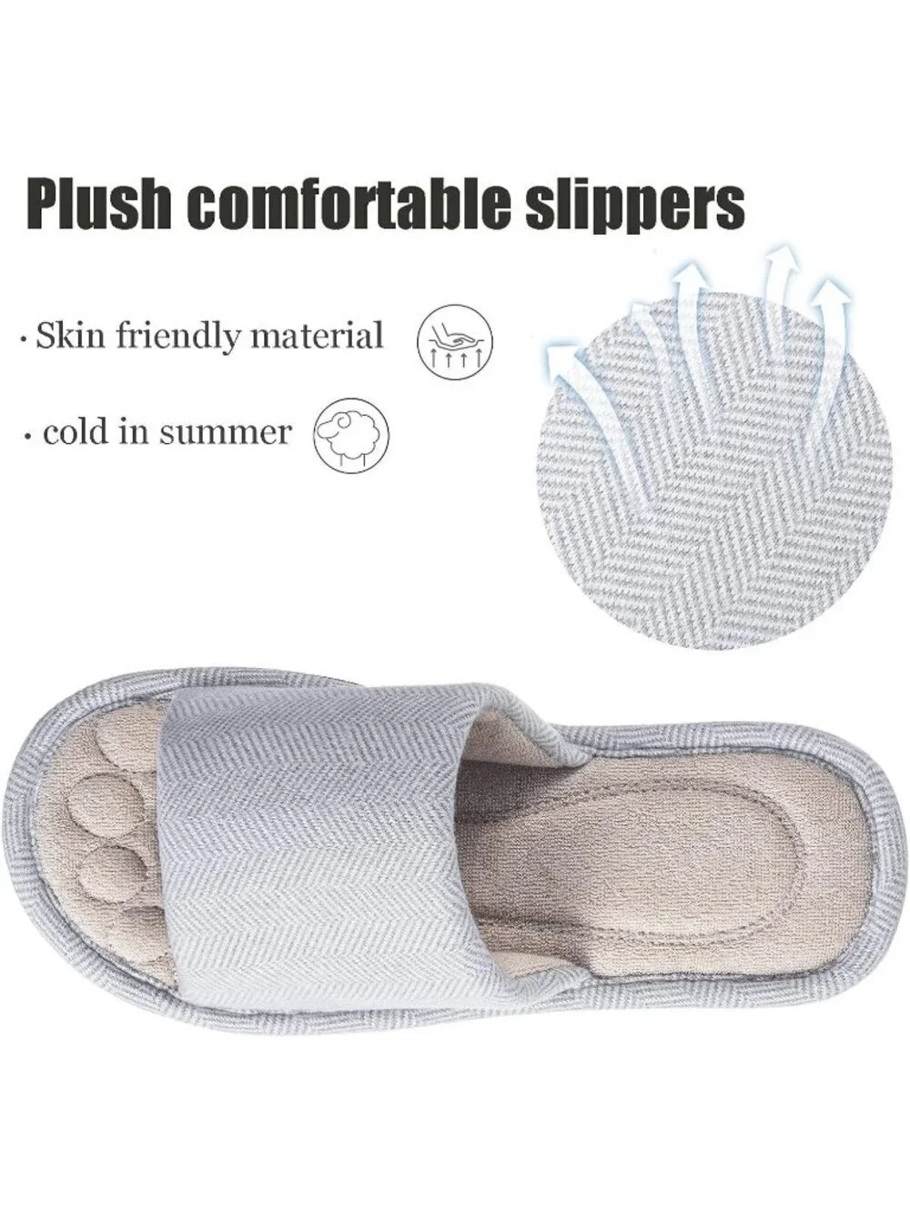 Men's Light Grey Slippers Breathable Slip-on Indoor Slippers Washable Home Shoes